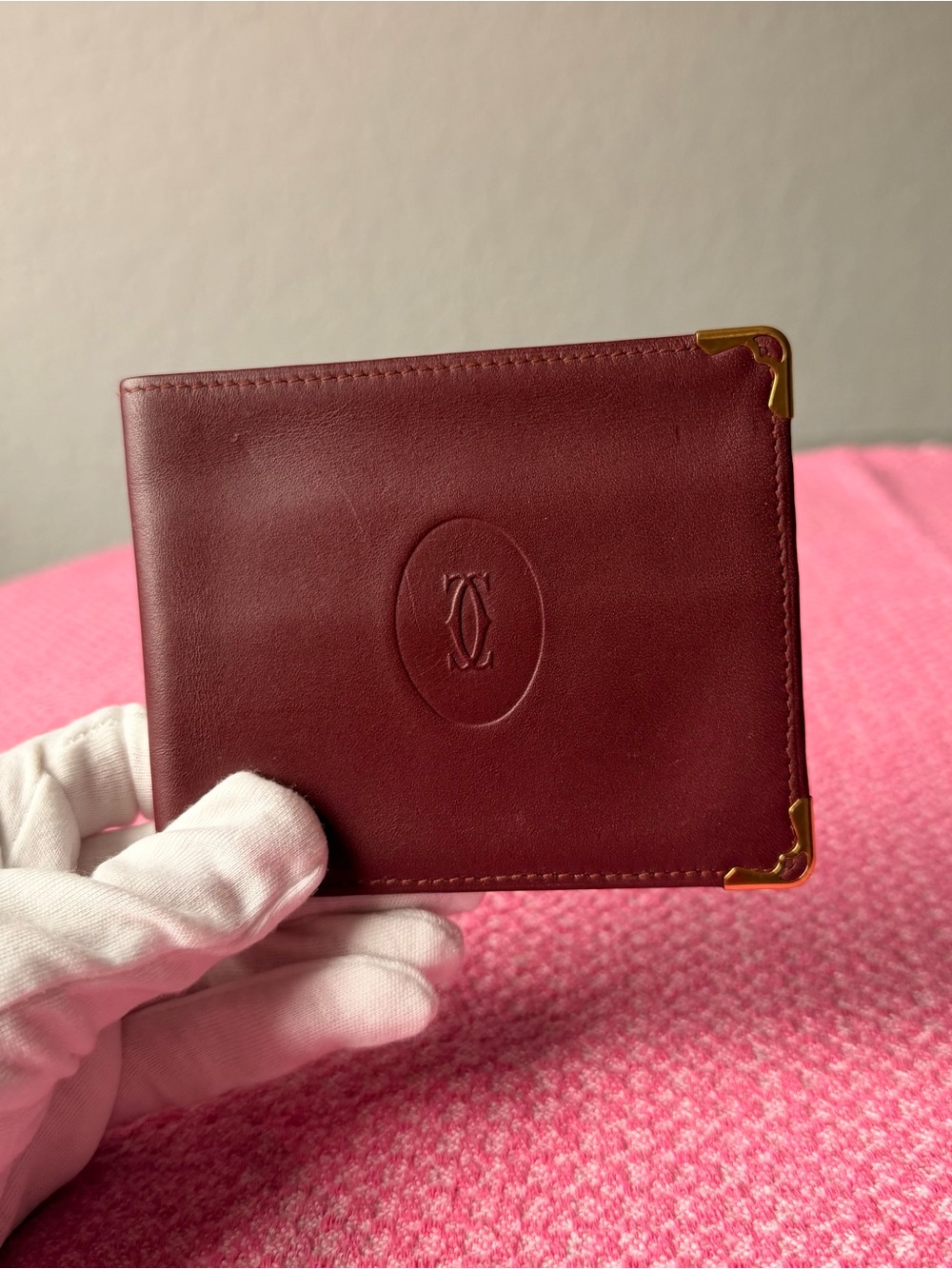 Cartier Must De Cartier Bifold Wallet Burgundy Gold Hardware